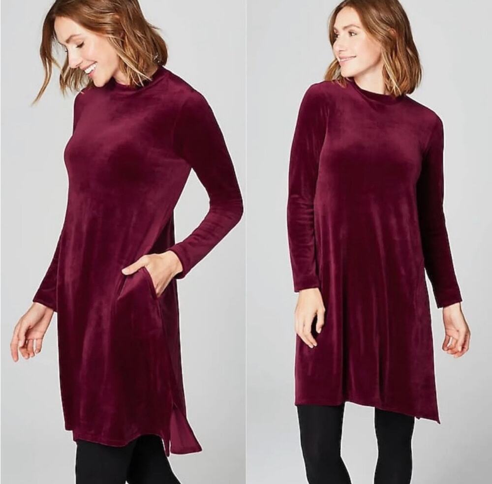 J. Jill Burgundy Long Sleeve Tunic Top Size S Small Petite